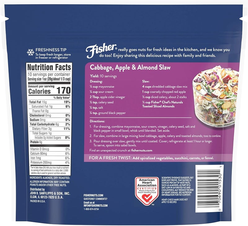 Fisher Chef's Naturals Fisher Toasted Sliced Almonds, Non-GMO, No Preservatives, 10 Ounce - Image 2